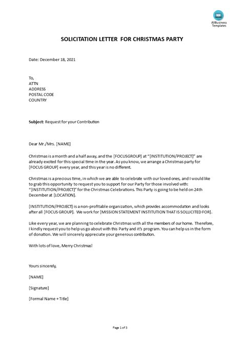 Solicitation Letter for Christmas Party .